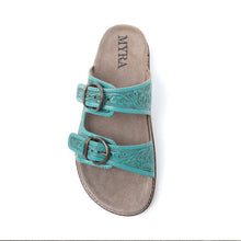 Load image into Gallery viewer, Myra Bluebell Ranch Handtooled Leather Sandals in Alpine Teal