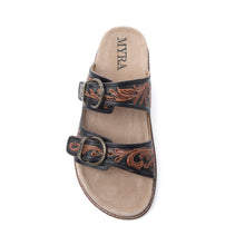Load image into Gallery viewer, Myra Canyon Ember Handtooled Leather Sandals in Bronzed Brown