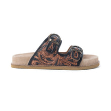 Load image into Gallery viewer, Myra Canyon Ember Handtooled Leather Sandals in Bronzed Brown
