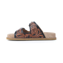 Load image into Gallery viewer, Myra Canyon Ember Handtooled Leather Sandals in Bronzed Brown