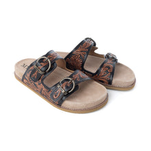 Load image into Gallery viewer, Myra Canyon Ember Handtooled Leather Sandals in Bronzed Brown