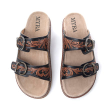 Load image into Gallery viewer, Myra Canyon Ember Handtooled Leather Sandals in Bronzed Brown