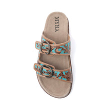 Load image into Gallery viewer, Myra Meadow Sky Handtooled Leather Sandals in Sagewave Blue