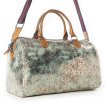 Load image into Gallery viewer, Myra Ranger's Echo Snake Print Leather Duffle Bag for Men in Faded Sage