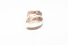 Load image into Gallery viewer, Prairie Winds Fur Comfort Hairon Leather Sandals In Brown &amp; White