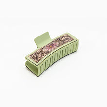 Load image into Gallery viewer, Myra Trail Moss Handtooled Hair Clip in Olive Mocha