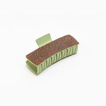 Load image into Gallery viewer, Myra Pinebrook Embossed Leather Hair Clip in Cedar Green