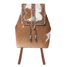 Load image into Gallery viewer, Myra Yellowstone Timber Pass Hairon Handtooled Leather Concealed Carry Bag in Caramel Tan