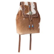 Load image into Gallery viewer, Myra Yellowstone Timber Pass Hairon Handtooled Leather Concealed Carry Bag in Caramel Tan