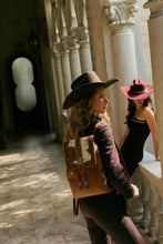 Load image into Gallery viewer, Myra Yellowstone Timber Pass Hairon Handtooled Leather Concealed Carry Bag in Caramel Tan