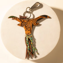 Load image into Gallery viewer, Myra Arroyo Bull Handtooled Leather Key Fob in Honey Aqua