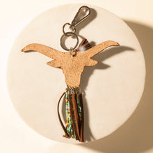 Load image into Gallery viewer, Myra Arroyo Bull Handtooled Leather Key Fob in Honey Aqua