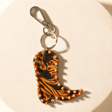 Load image into Gallery viewer, Myra Copper Bay Boot Handtooled Leather Key Fob in Rust Orange