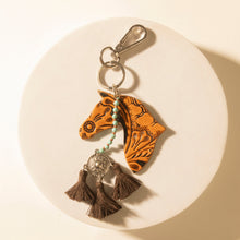 Load image into Gallery viewer, Myra Summer Cove Horse Handtooled Leather Key Fob in Caramel Tan