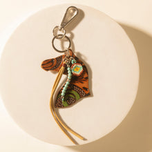 Load image into Gallery viewer, Myra Western Star Horse Handtooled Leather Key Fob in Amber Turquoise