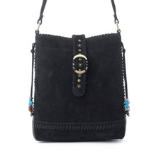 Load image into Gallery viewer, Myra Yellowstone Stonecrest Suede Leather Concealed Carry Bag in Charcoal Black