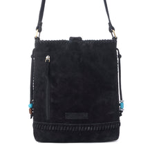 Load image into Gallery viewer, Myra Yellowstone Stonecrest Suede Leather Concealed Carry Bag in Charcoal Black