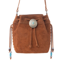 Load image into Gallery viewer, Myra Yellowstone Sundown Ember Suede Leather Bucket Bag in Maple Brown