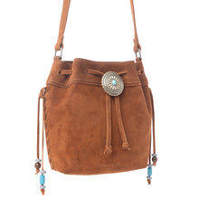 Load image into Gallery viewer, Myra Yellowstone Sundown Ember Suede Leather Bucket Bag in Maple Brown