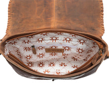 Load image into Gallery viewer, Myra Honey Field Hairon Leather Messenger Bag in Sable Mist