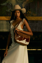 Load image into Gallery viewer, Myra Honey Field Hairon Leather Messenger Bag in Sable Mist