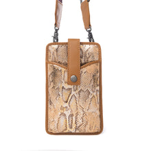 Load image into Gallery viewer, Myra Cedar Snake Print Leather Cell Phone Holder in Toffee Patch