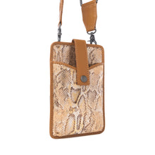 Load image into Gallery viewer, Myra Cedar Snake Print Leather Cell Phone Holder in Toffee Patch