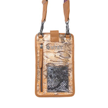 Load image into Gallery viewer, Myra Cedar Snake Print Leather Cell Phone Holder in Toffee Patch