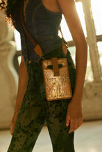Load image into Gallery viewer, Myra Cedar Snake Print Leather Cell Phone Holder in Toffee Patch