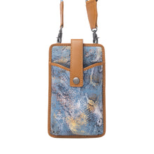 Load image into Gallery viewer, Myra Cedar Snake Print Leather Cell Phone Holder in Turquoise Sand