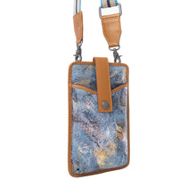 Load image into Gallery viewer, Myra Cedar Snake Print Leather Cell Phone Holder in Turquoise Sand