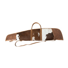 Load image into Gallery viewer, Myra Redstone Divide Handtooled Hairon Leather Gun Case in Mocha Brown