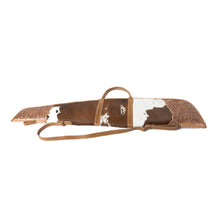 Load image into Gallery viewer, Myra Redstone Divide Handtooled Hairon Leather Gun Case in Mocha Brown