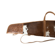 Load image into Gallery viewer, Myra Redstone Divide Handtooled Hairon Leather Gun Case in Mocha Brown