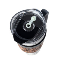 Load image into Gallery viewer, Myra Westmark Tooled Western Tumbler in White Stainless Steel with Leather Wrap and Handle for Use