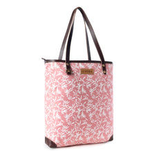 Load image into Gallery viewer, Myra Rose Vine Vintage Tote Bag for Women in pink with leather detail