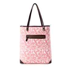 Load image into Gallery viewer, Myra Rose Vine Vintage Tote Bag for Women in pink with leather detail