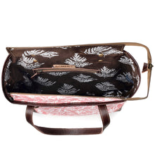 Load image into Gallery viewer, Myra Rose Vine Vintage Tote Bag for Women in pink with leather detail