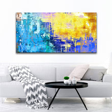 Load image into Gallery viewer, Blue Gold Abstract Painting Canvas Wall Art