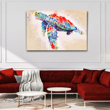 Load image into Gallery viewer, Coral Reef Sea Turtle Watercolor Canvas Wall Art