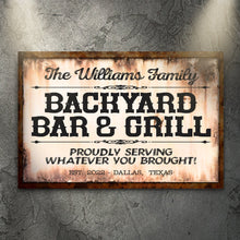 Load image into Gallery viewer, Backyard Bar &amp; Grill Sign X