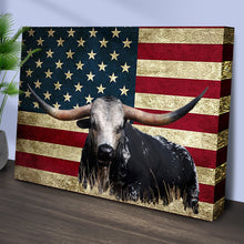 Load image into Gallery viewer, Longhorn Cattle American Flag Canvas Wall Art