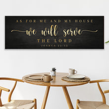 Load image into Gallery viewer, Joshua 24:15 - 'We Will Serve The Lord' Sign: Elegant Black and Gold Christian Wall Art, Religious Decor for Living Room