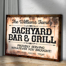 Load image into Gallery viewer, Backyard Bar &amp; Grill Sign X