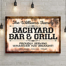 Load image into Gallery viewer, Backyard Bar &amp; Grill Sign X