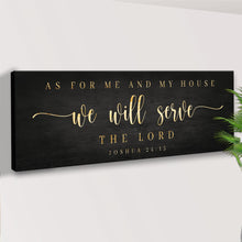 Load image into Gallery viewer, Joshua 24:15 - 'We Will Serve The Lord' Sign: Elegant Black and Gold Christian Wall Art, Religious Decor for Living Room