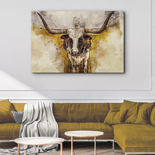 Load image into Gallery viewer, Texas Longhorn Watercolor Like Canvas Wall Art