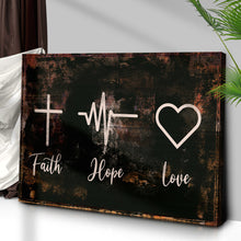 Load image into Gallery viewer, Rustic 'Faith, Hope, Love' Sign - Christian Art and Biblical Decor for home