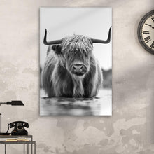 Load image into Gallery viewer, Grayscale Highland Cow Portrait Canvas Wall Art