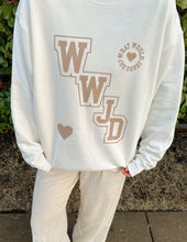 Load image into Gallery viewer, WWJD Varsity Unisex Crewneck